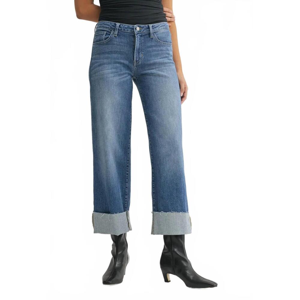 NEW JUST BLACK DENIM scissor cut cuffed slim wide leg jean in med wash